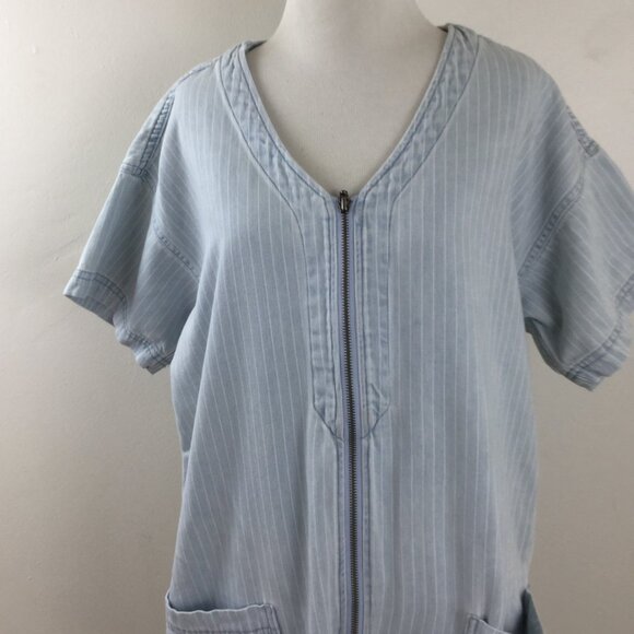 Frank and Oak Atelier Striped Bleached Chambray Denim Jumpsuit l - Picture 3 of 9